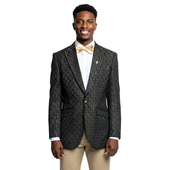 Tazzio Other - Black and Gold Mens Blazer Jacket w/ Peak Lapel
